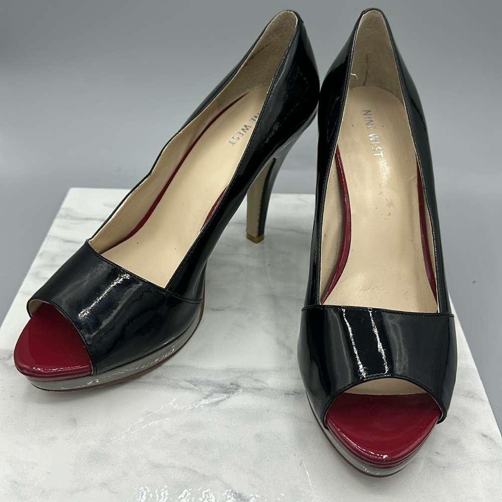 Nine West Black Heels with Red & Grey Accents